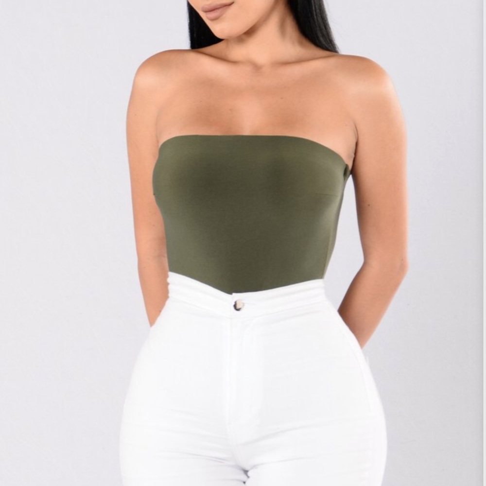 Olive green strapless body suit